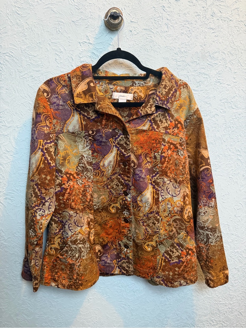 CJ Banks Multicolor Paisley Button-Front Top